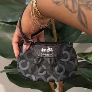 Coach Black Signature Mini Wristlet with Horse & Carriage Logo